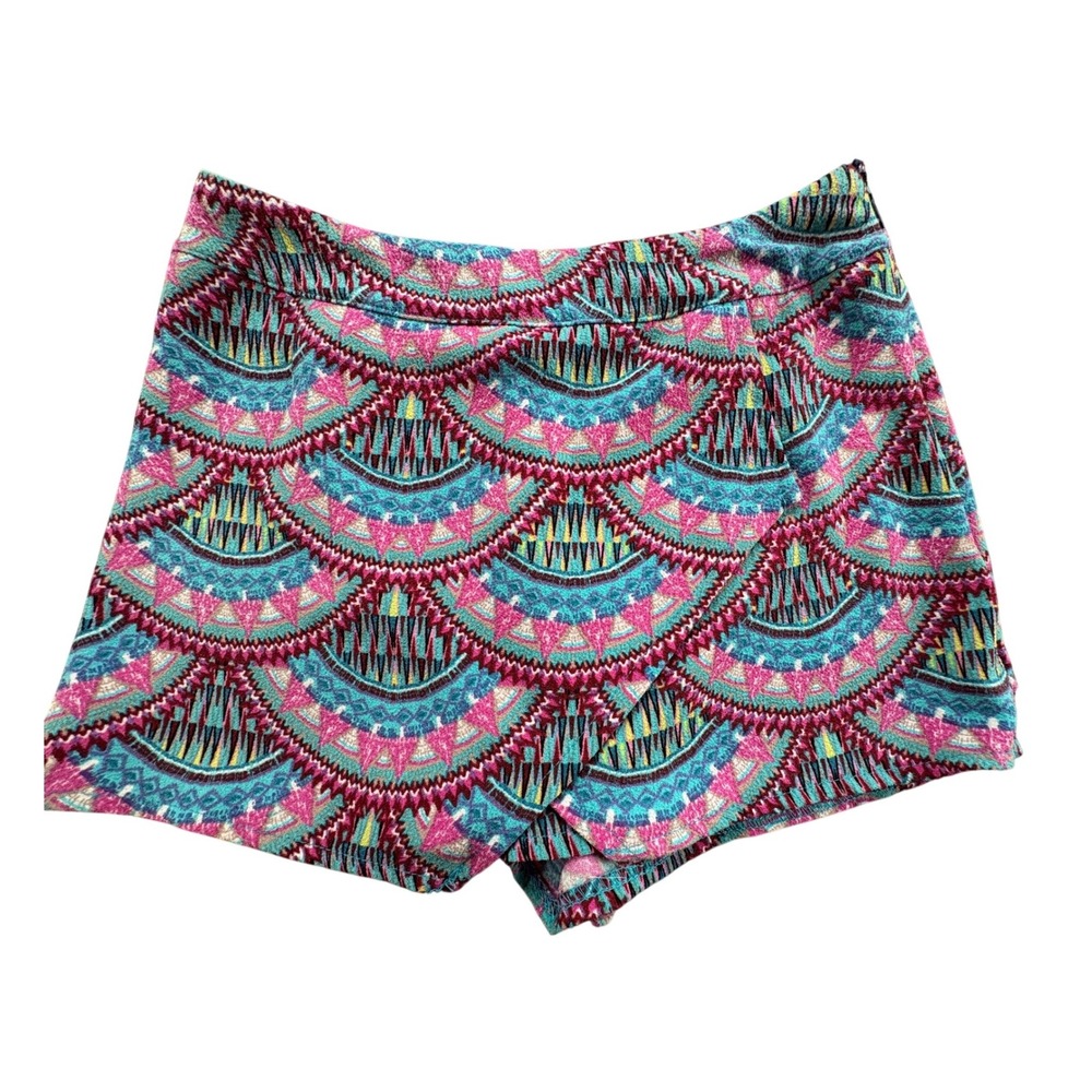 Pink Republic Womens XS Fuchsia Combo Geometric Fan Print Wrap‎ Skort PS522724KL